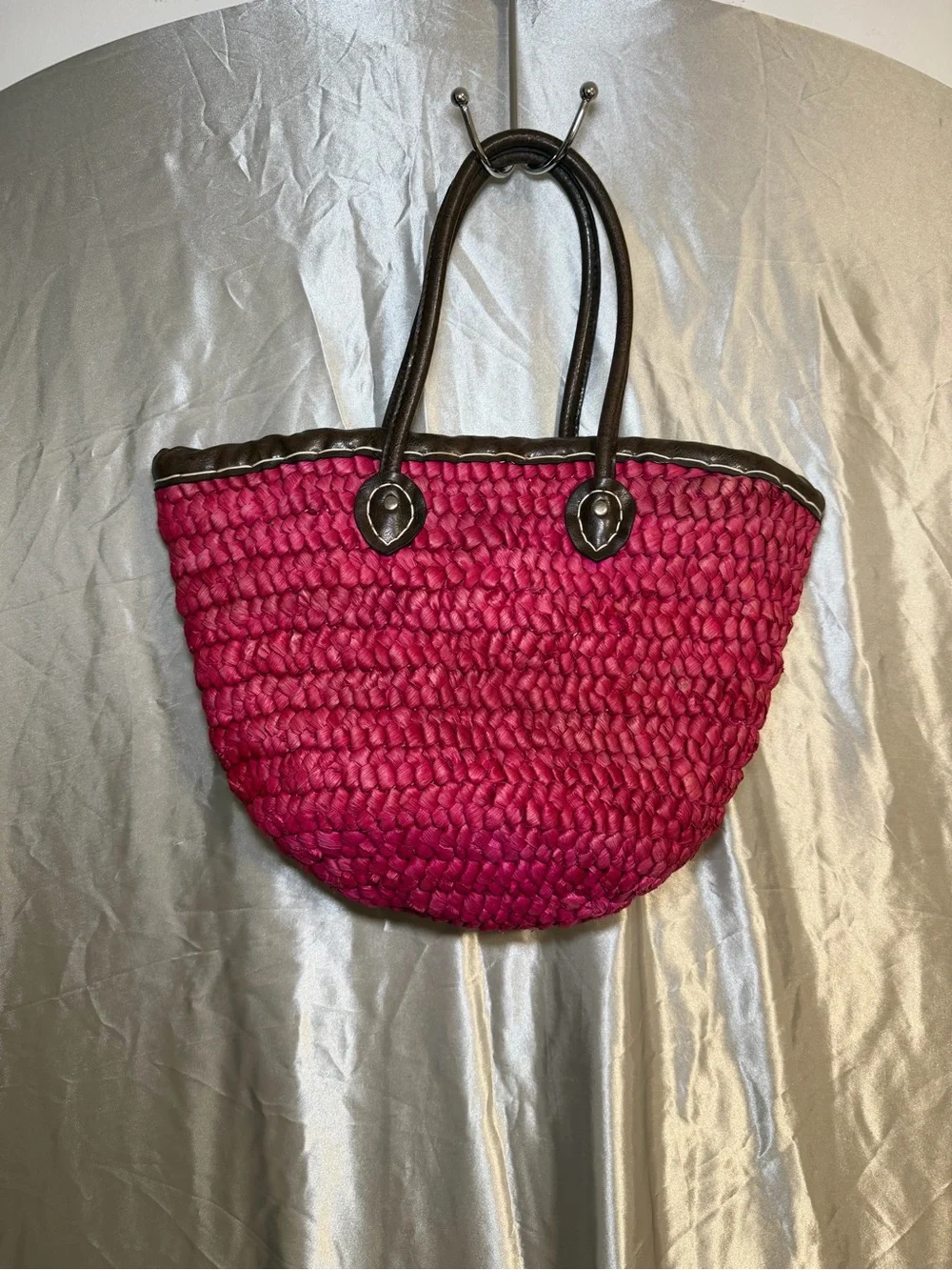 Y2K Limited Edition Hot Pink Woven Straw Basket Tote Bag